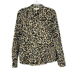 Jones New York Sport Long Sleeve Leopard Blouse Medium Animal Print Classic